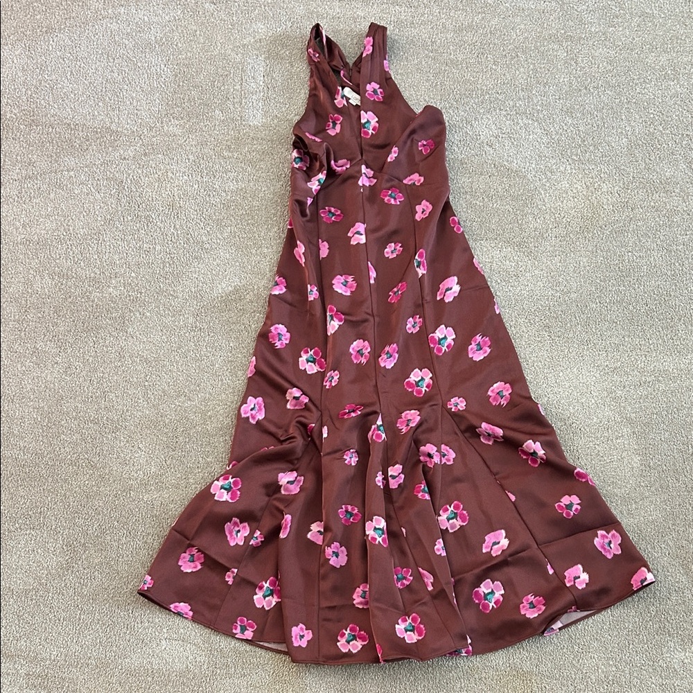 LOFT Brown Dress with Pink and Blue Floral Design